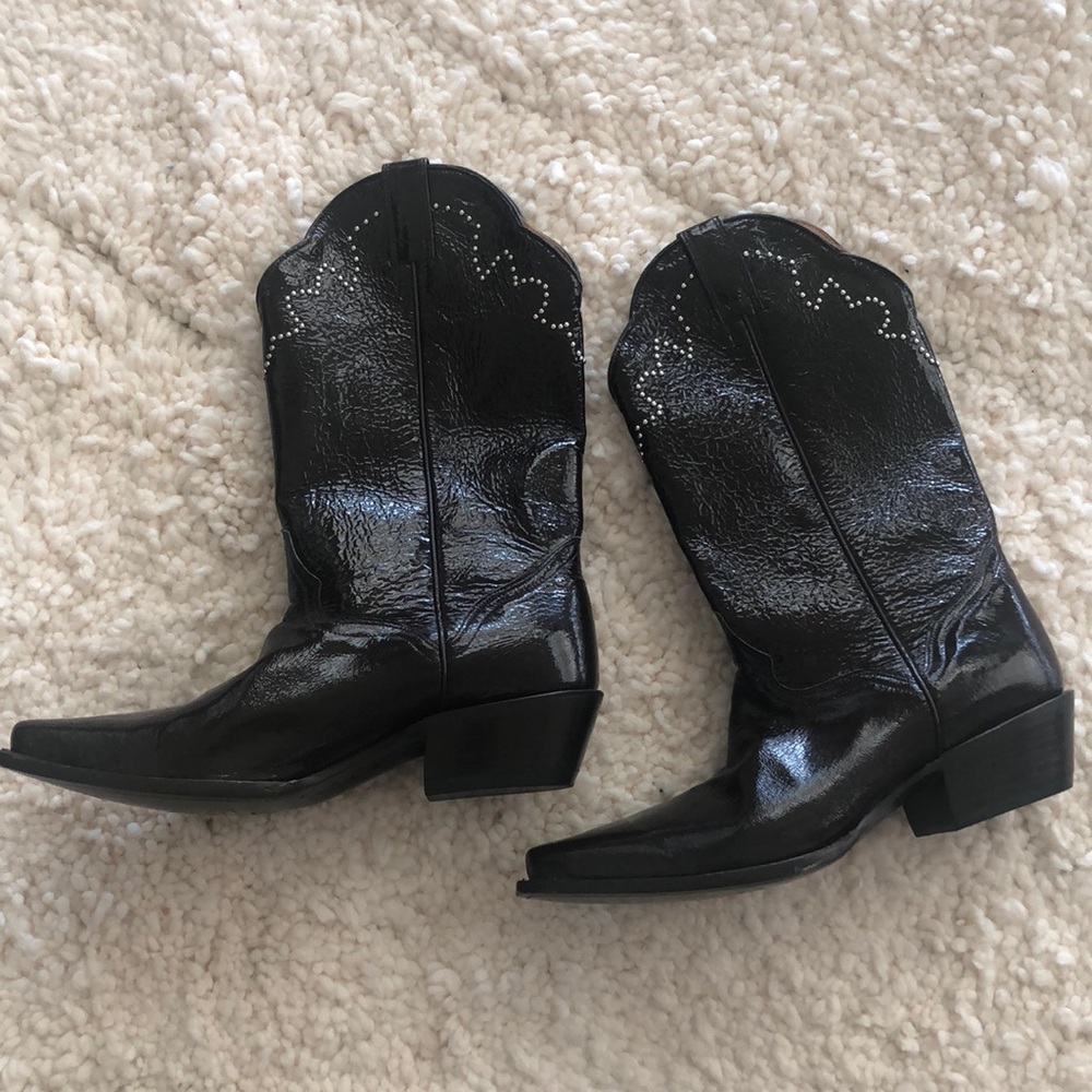 JB Dillon Patent Leather Cowboy Boots Studded